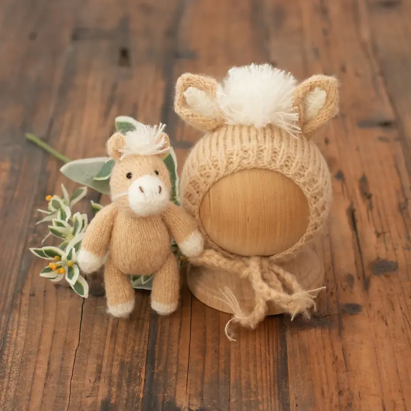 Handmade Knitted Horse with Hat Set B - Newborn Photography Outfit - Image 3